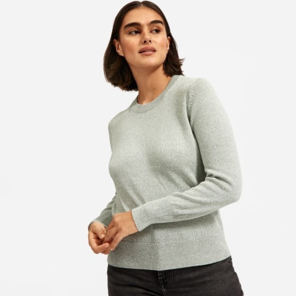Everlane The Soft Cotton Crew Sweater Spearmint Size M Long Sleeves Heathered